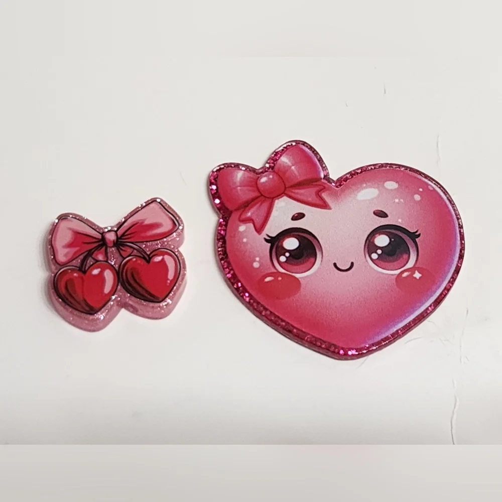 Heart Flatback Beads Valentine Glitterback Cherries Love Keychain Badge Bag Clip